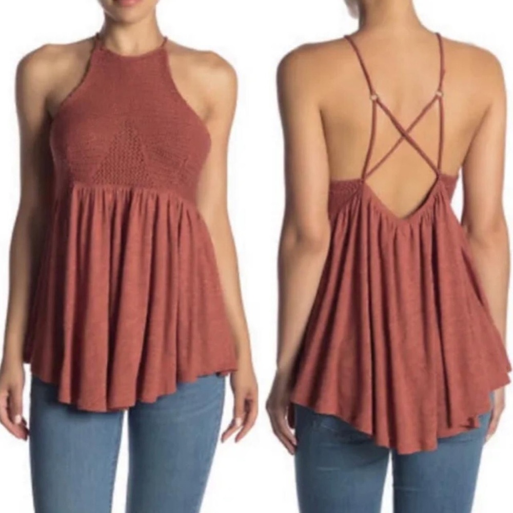 Free People Road Trip Knit Tank Top, Taupe Red